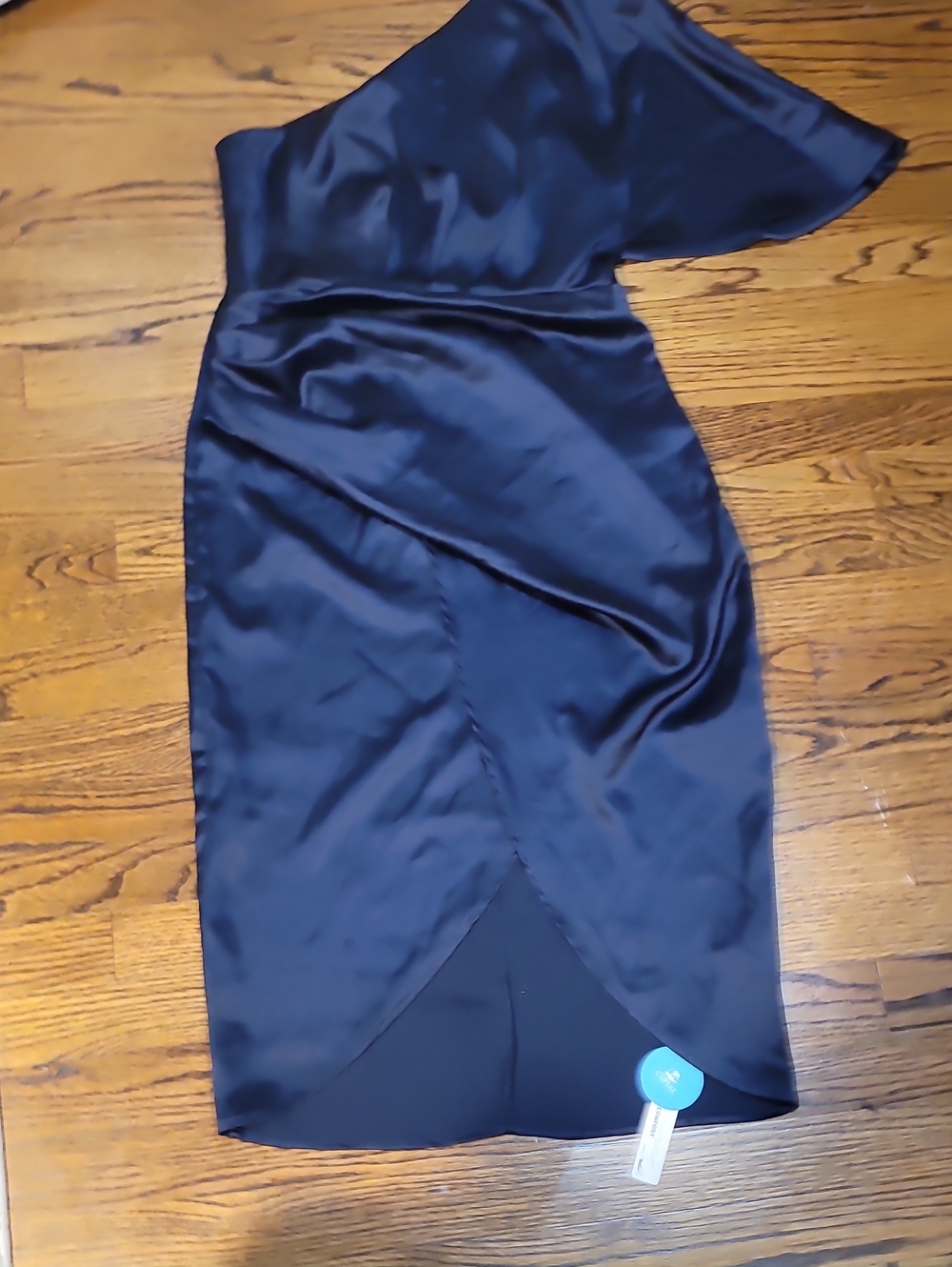Cupshe One-Shoulder Satin Midi Dress in Deep Navy